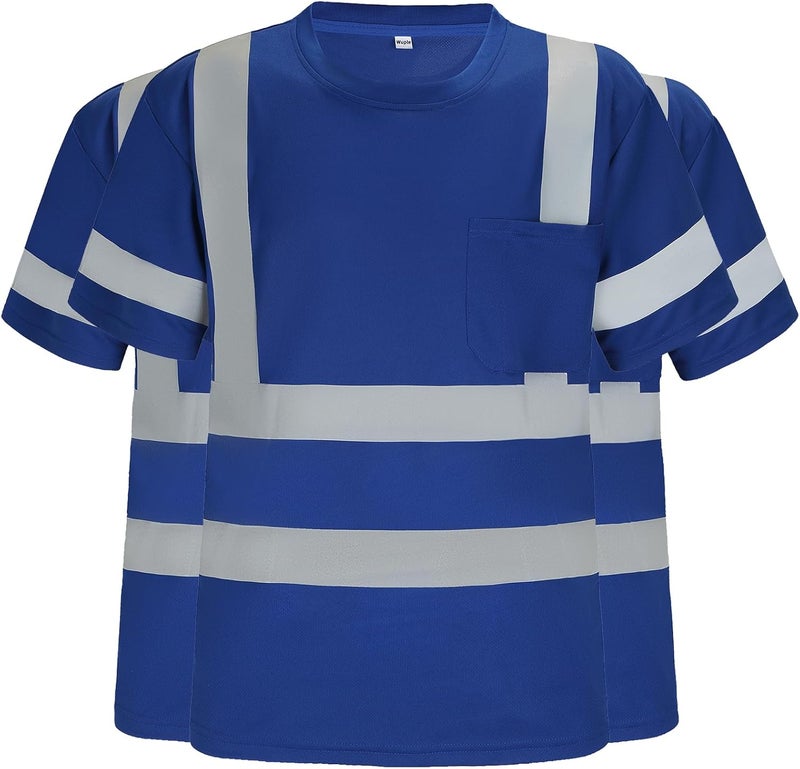 Wuple Store Safety Shirts for Men Construction Short Sleeve Quick Dry with Pocket Workwear, Class 3 High Visibility Shirts with Reflective Strips Blue XL 3PCS - Image 2